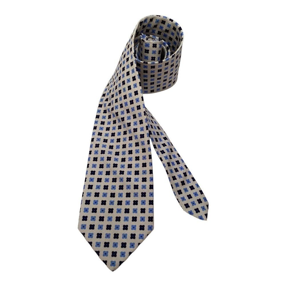 TIE RACK LONDON White Flower Print Luxury Designer Cotton Tie Italy W: 3.25" NWT